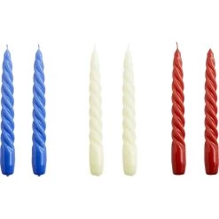 Hay Twist Candles Kerzen 6-er Set, Purple Blue / Off-White / Burgundy