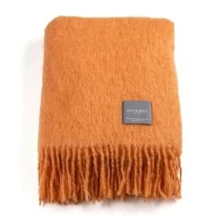 Mohair Decke Gerollte Franse 130x170 Cm, Orange