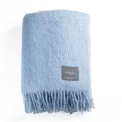 Mohair Decke Gerollte Franse 130x170 Cm, Blue Fog