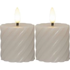 Star Trading Flamme Swirl LED Stumpenkerze 7,5 Cm 2-er Set, Beige