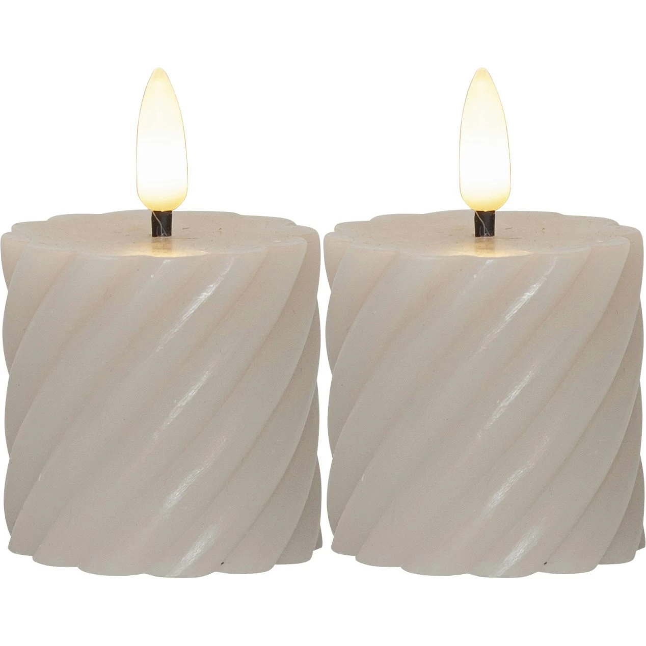 Star Trading Flamme Swirl LED Stumpenkerze 7,5 Cm 2-er Set, Beige